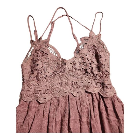 Listiele Babydoll Dress Sz Small Mauve Rose Lined Boho Flowy Layer Lace Fairy - Picture 3 of 8